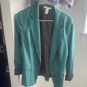 White House Black Market Teal Jacket with Polka Dot Lining